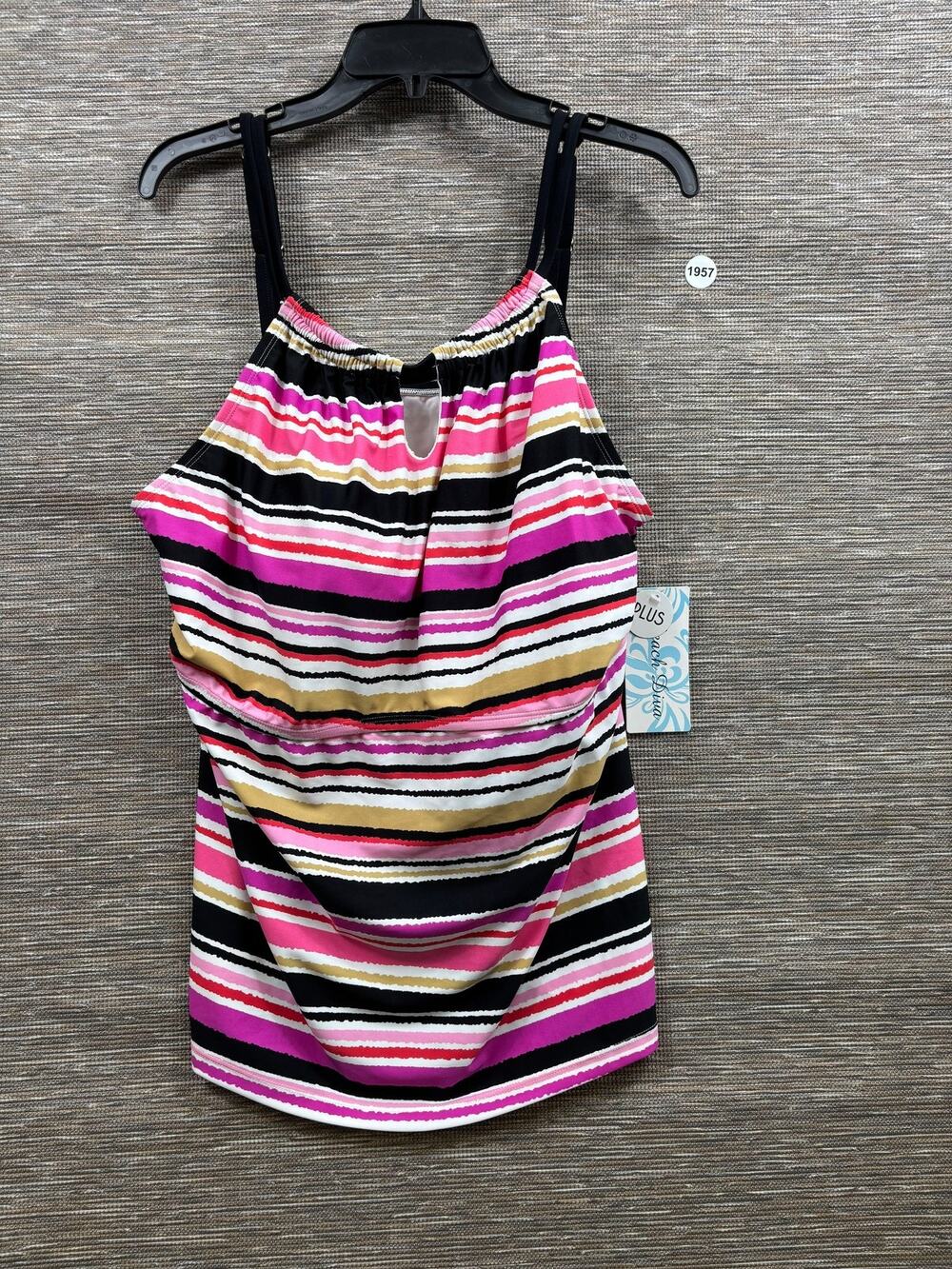 Beach Diva Tankini Swimsuit Top Womens 22W Multicolor Stripe Plus Padded Bra